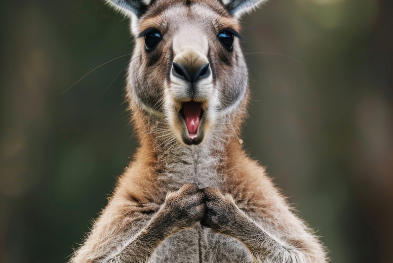 Very surprised kangaroo with open mouth