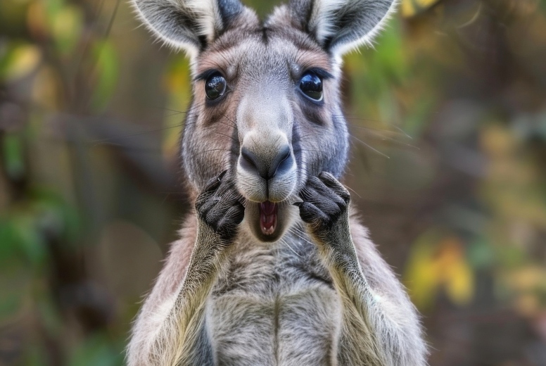 Very surprised kangaroo with open mouth