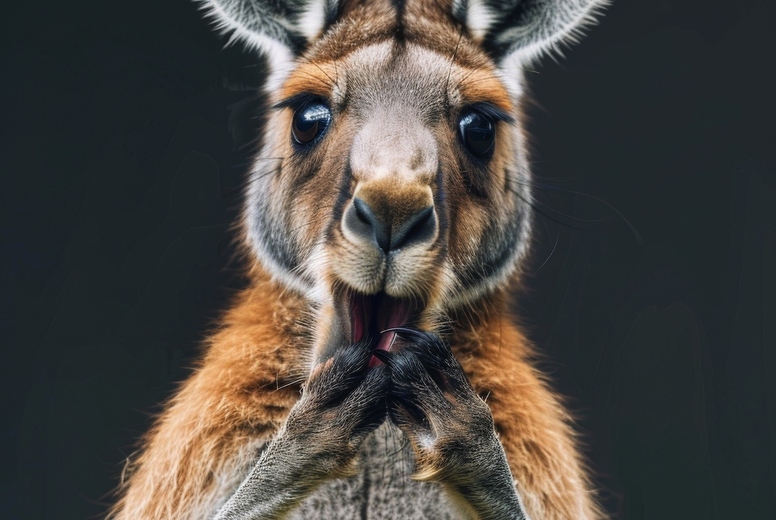 Very surprised kangaroo with open mouth