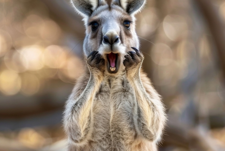 Very surprised kangaroo with open mouth