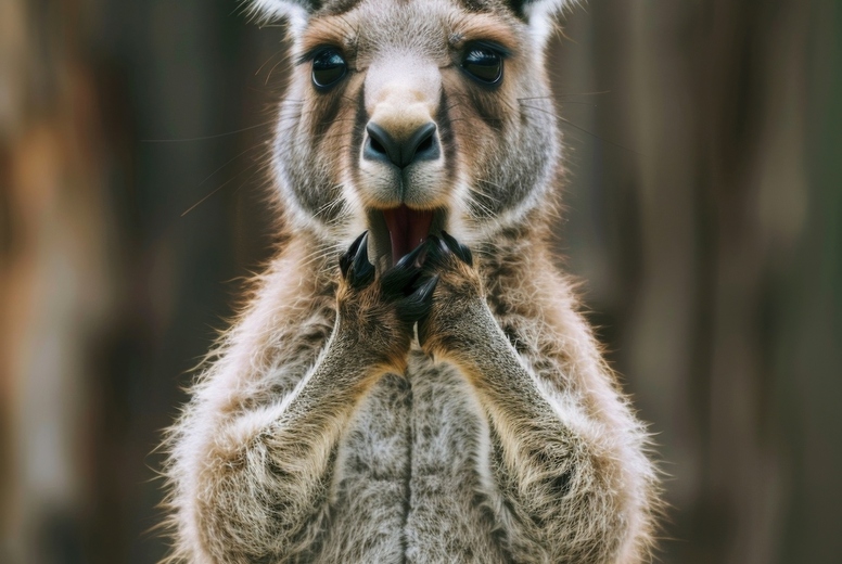 Very surprised kangaroo with open mouth