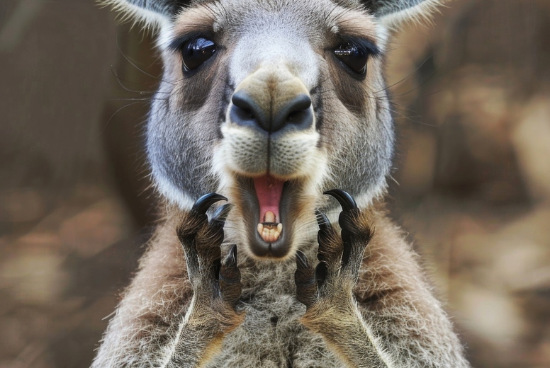 Very surprised kangaroo with open mouth