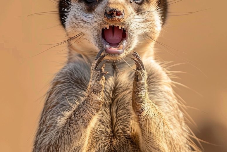 Very surprised meerkat with open mouth