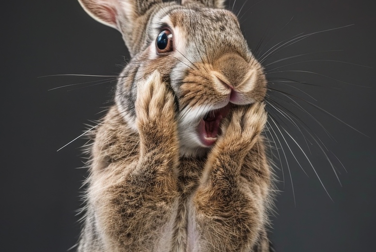 Very surprised rabbit with open mouth