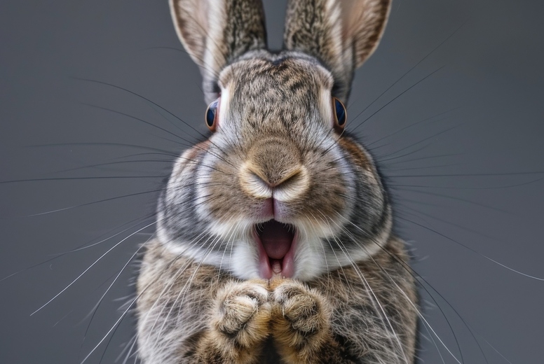 Very surprised rabbit with open mouth