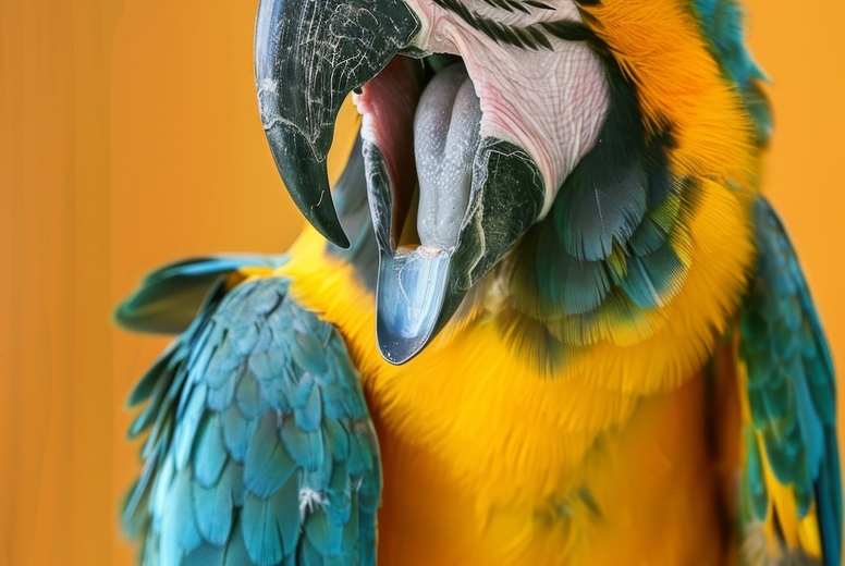 Very surprised parrot with open mouth