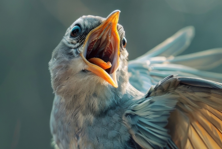 Very surprised bird with open mouth