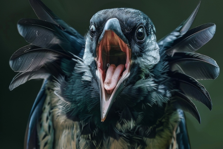 Very surprised bird with open mouth