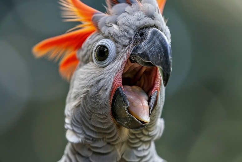 Very surprised parrot with open mouth