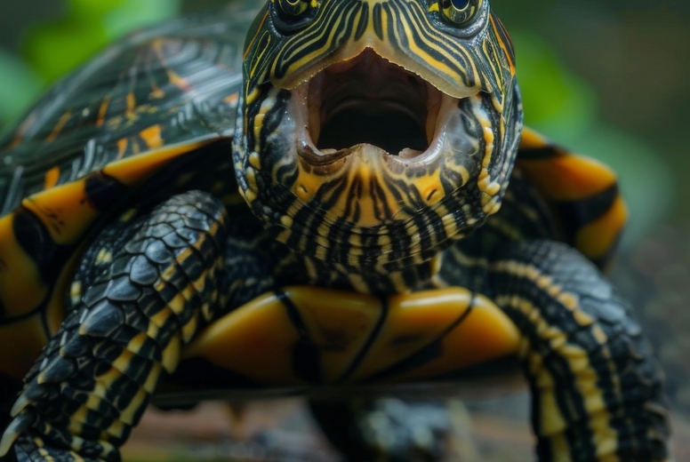 Very surprised turtle with open mouth