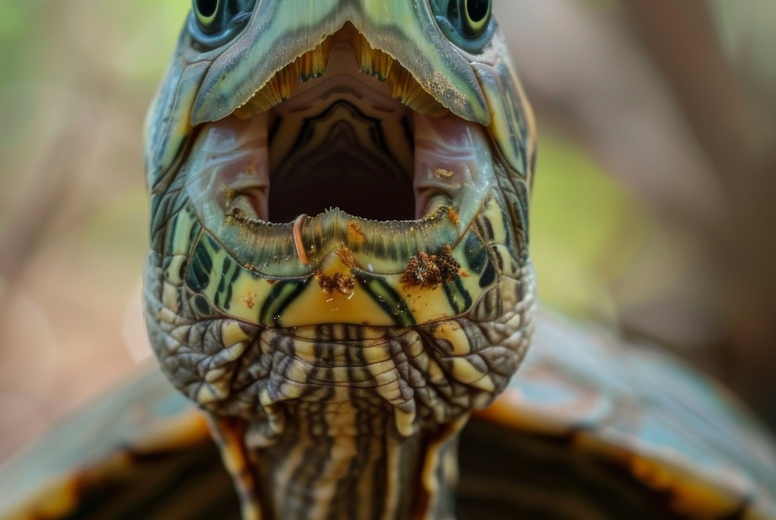 Very surprised turtle with open mouth