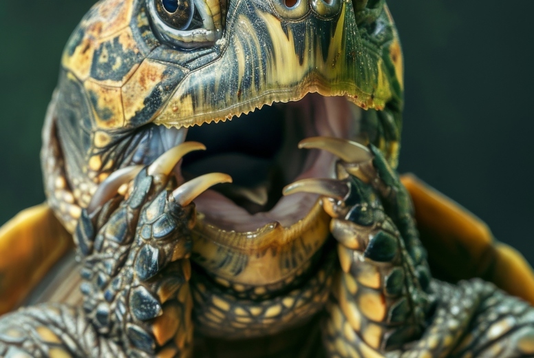 Very surprised turtle with open mouth