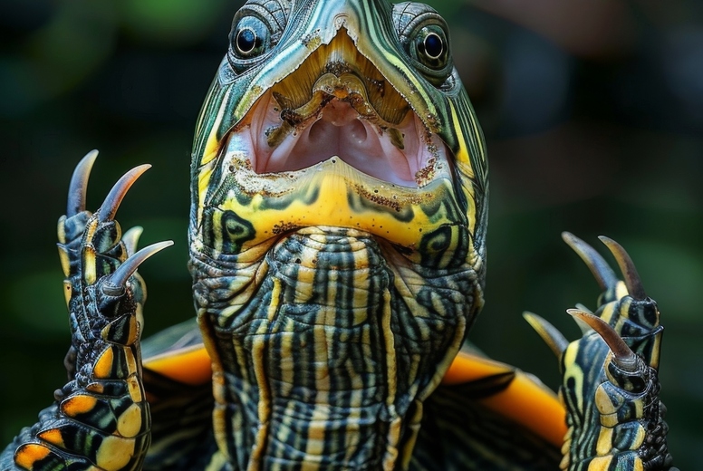 Very surprised turtle with open mouth