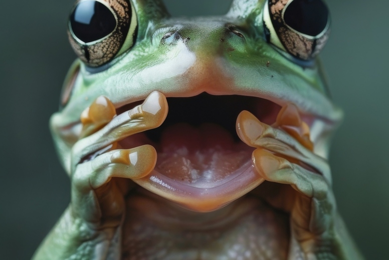 Very surprised frog with open mouth