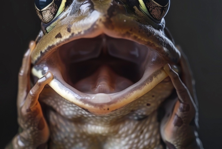Very surprised frog with open mouth