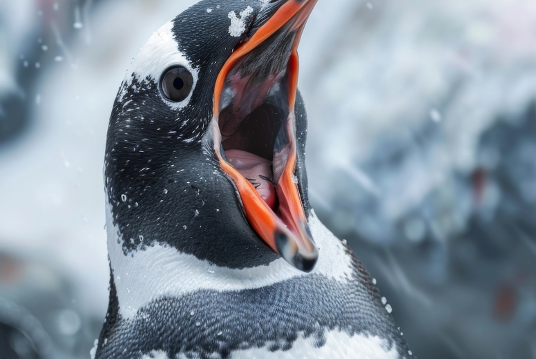 Very surprised penguin with open mouth
