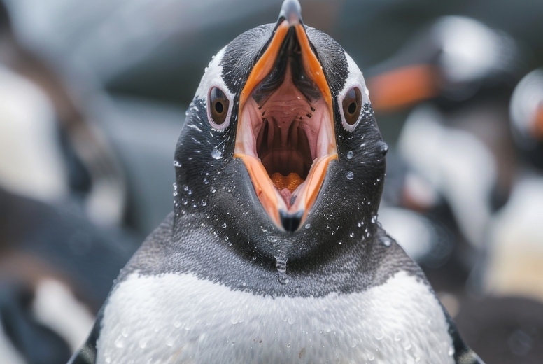 Very surprised penguin with open mouth