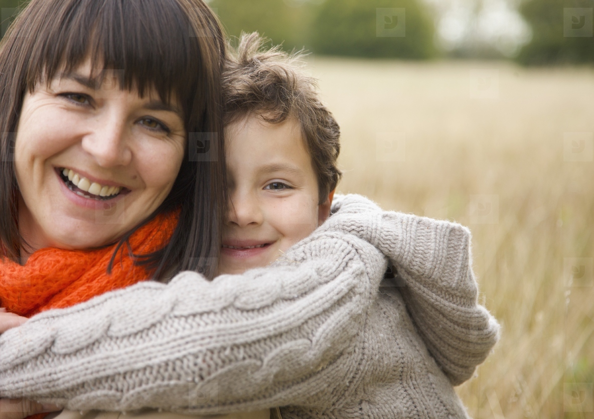 Woman and child hugging