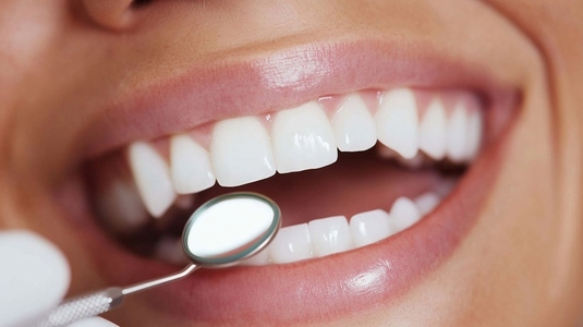 Close up of smiling patient during dental checkup