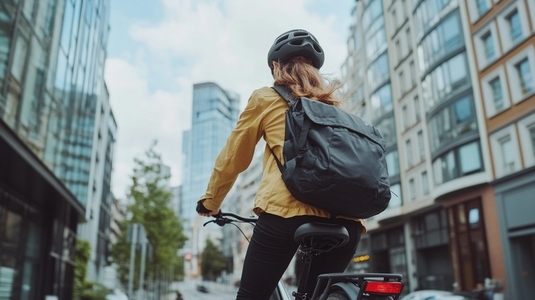 person wearing helmet rides bicycle through city street person wearing helmet rides bicycle through city street