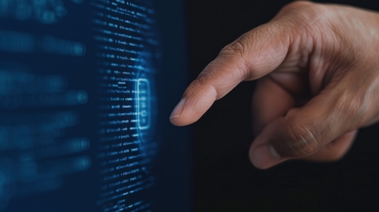 hand interacts with digital interface displaying glowing data hand interacts with digital interface displaying glowing data