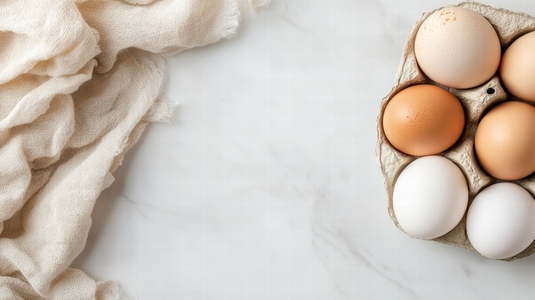 Farm fresh white and brown eggs in minimalist setting