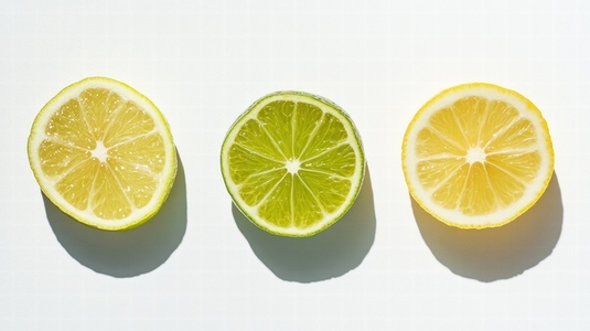 Slices of fresh lemon and lime arranged in row
