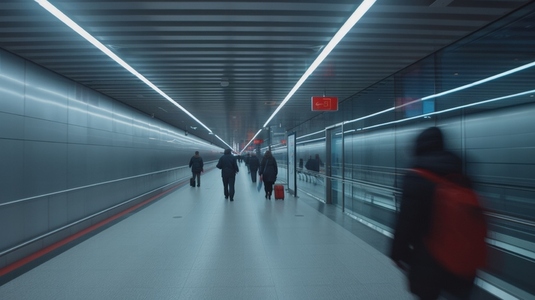 futuristic subway station with people walking briskly futuristic subway station with people walking briskly