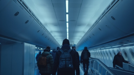 Passengers boarding airplane in calm  organized manner