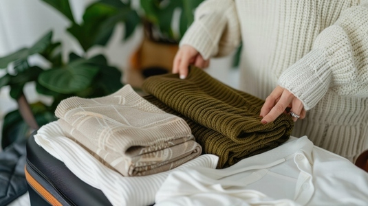 person folding clothes into suitcase  preparing for travel