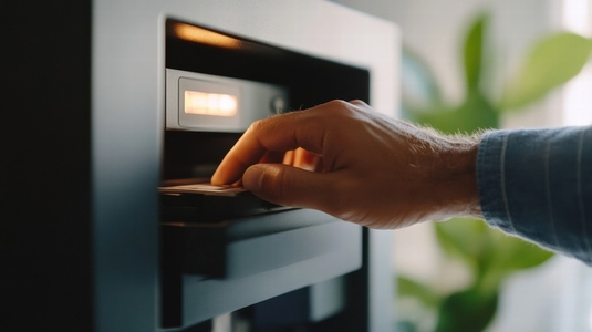 hand places item into home safe  ensuring security