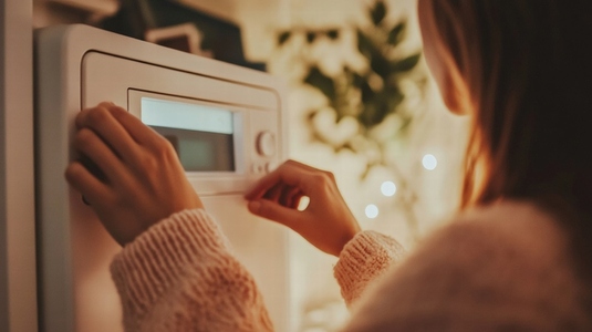 Woman securing items in home safe with care