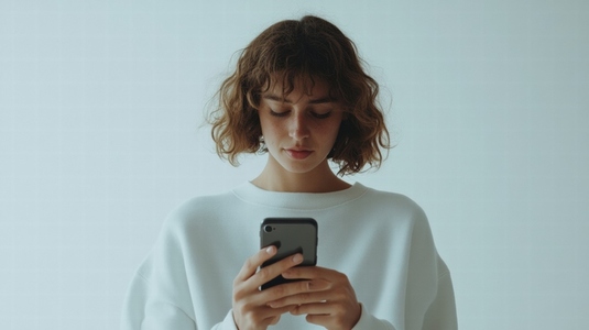 Young woman using smartphone with focus and curiosity