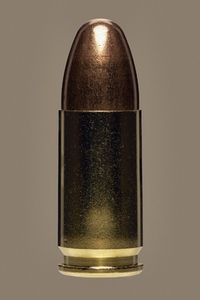 Close up studio shot 9x19mm bullet