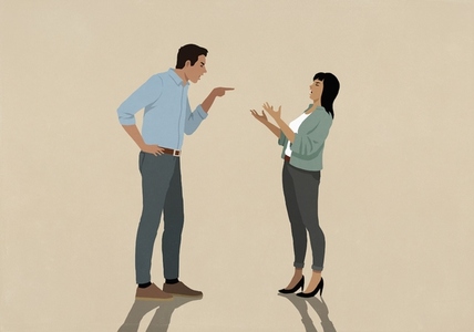 Angry couple arguing yelling and pointing at each other