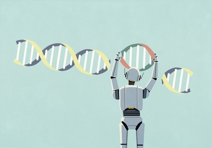 Humanoid robot altering DNA double helix