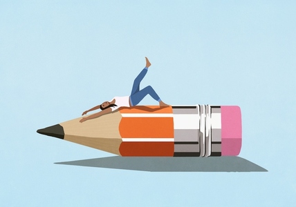 Carefree young woman stretching on pencil nub