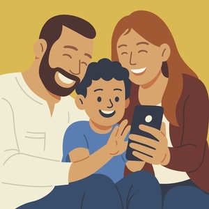 Family with a Smartphone Using Social Media