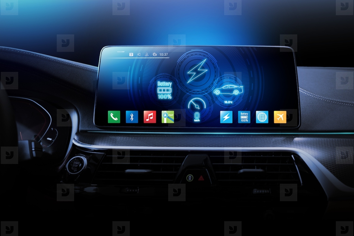Electric car display screen that is showing the display of elect