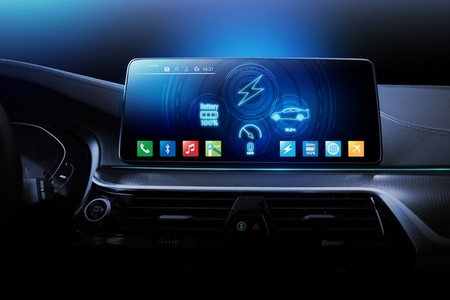 Electric car display screen that is showing the display of elect