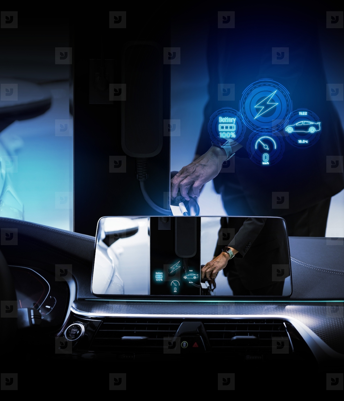 Electric car display screen that is showing the display of elect