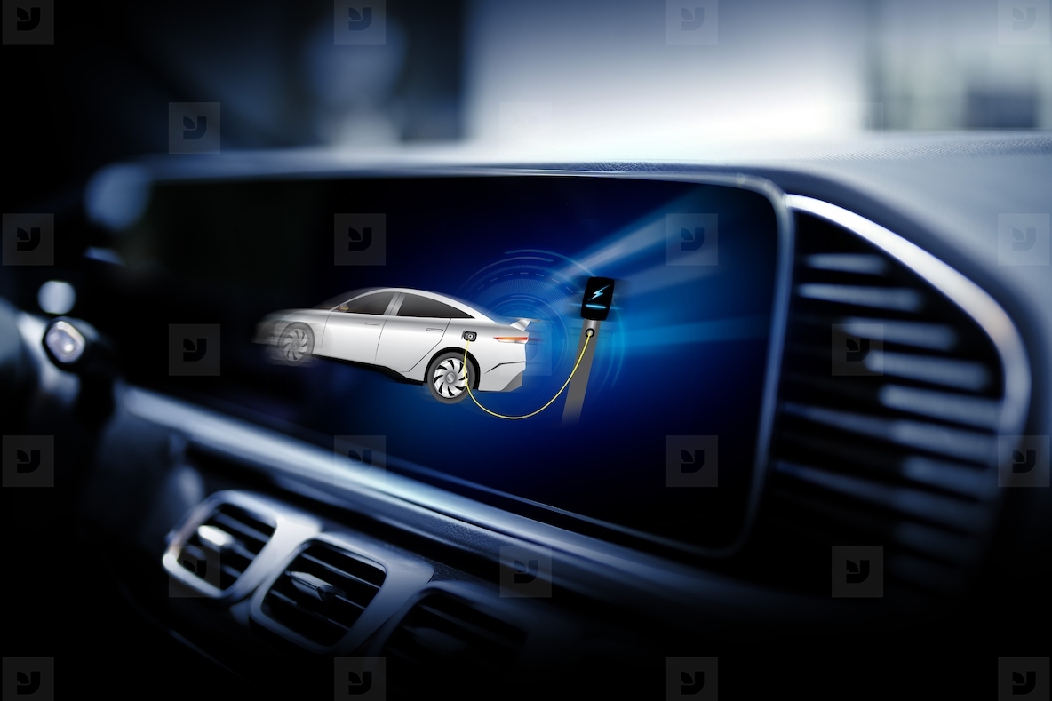 Electric car display screen that is showing the display of elect