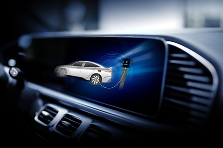 Electric car display screen that is showing the display of elect