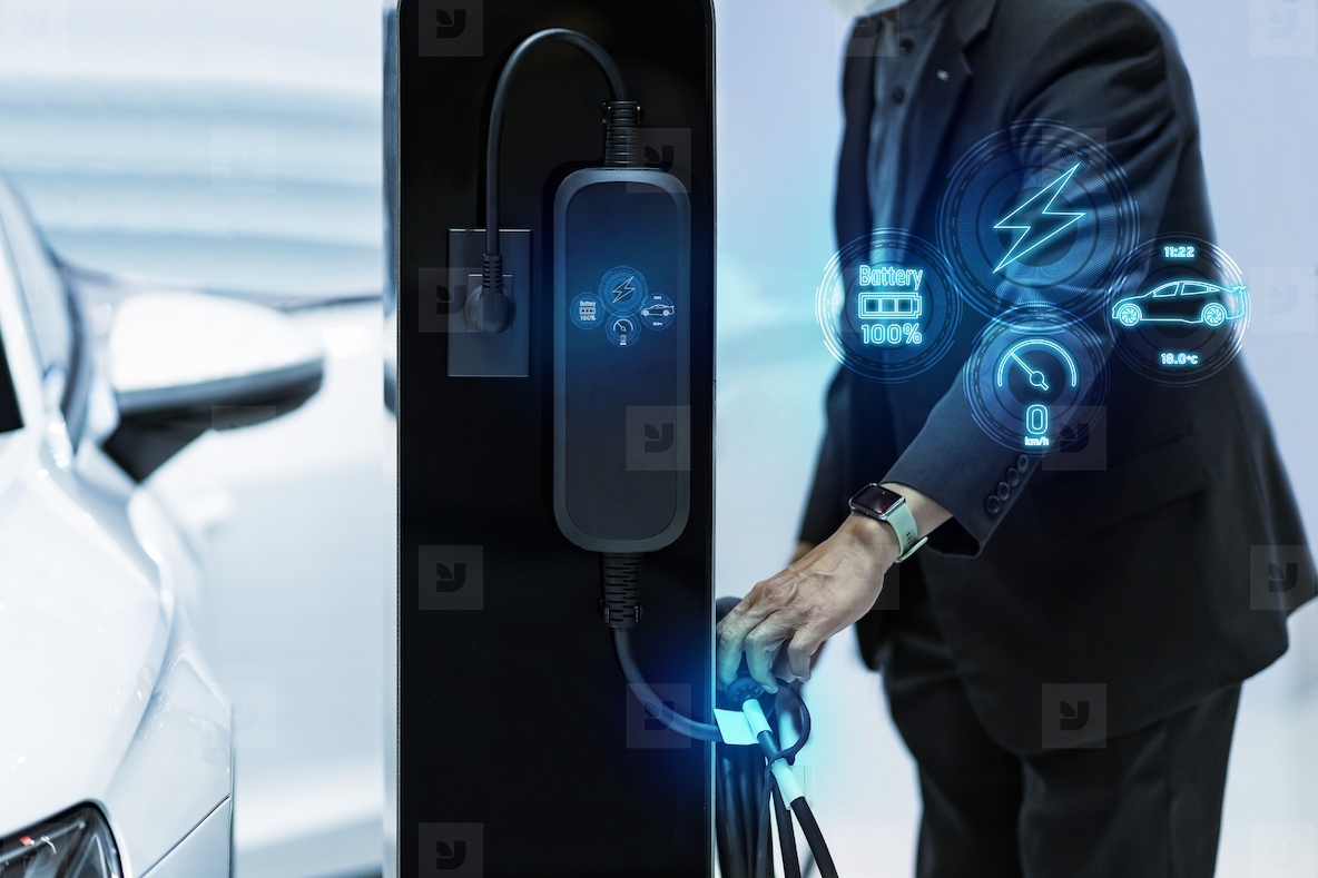 Power cable pump plug in charging power to electric vehicle EV c