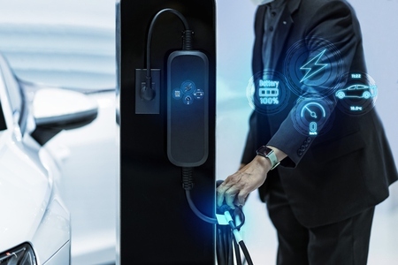 Power cable pump plug in charging power to electric vehicle EV c