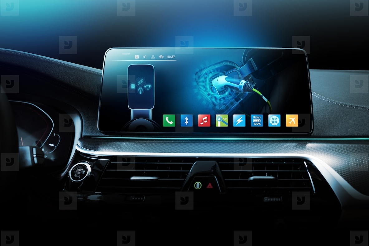 Electric car display screen that is showing the display of elect