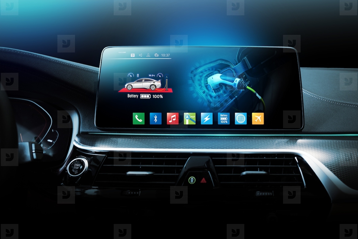 Electric car display screen that is showing the display of elect