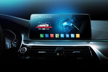 Electric car display screen that is showing the display of elect