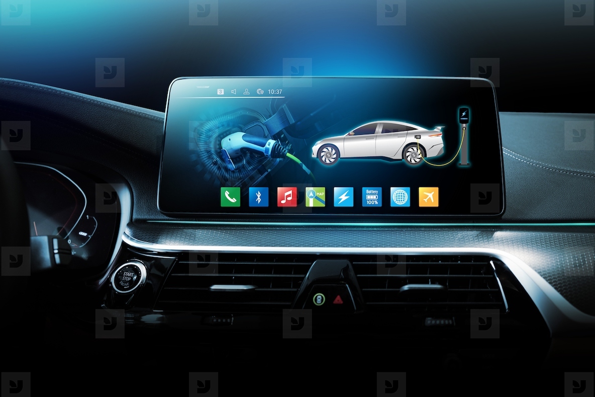 Electric car display screen that is showing the display of elect