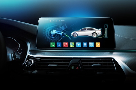 Electric car display screen that is showing the display of elect